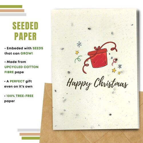 Plastic Free Christmas Card, Red Gift Pack Of 8