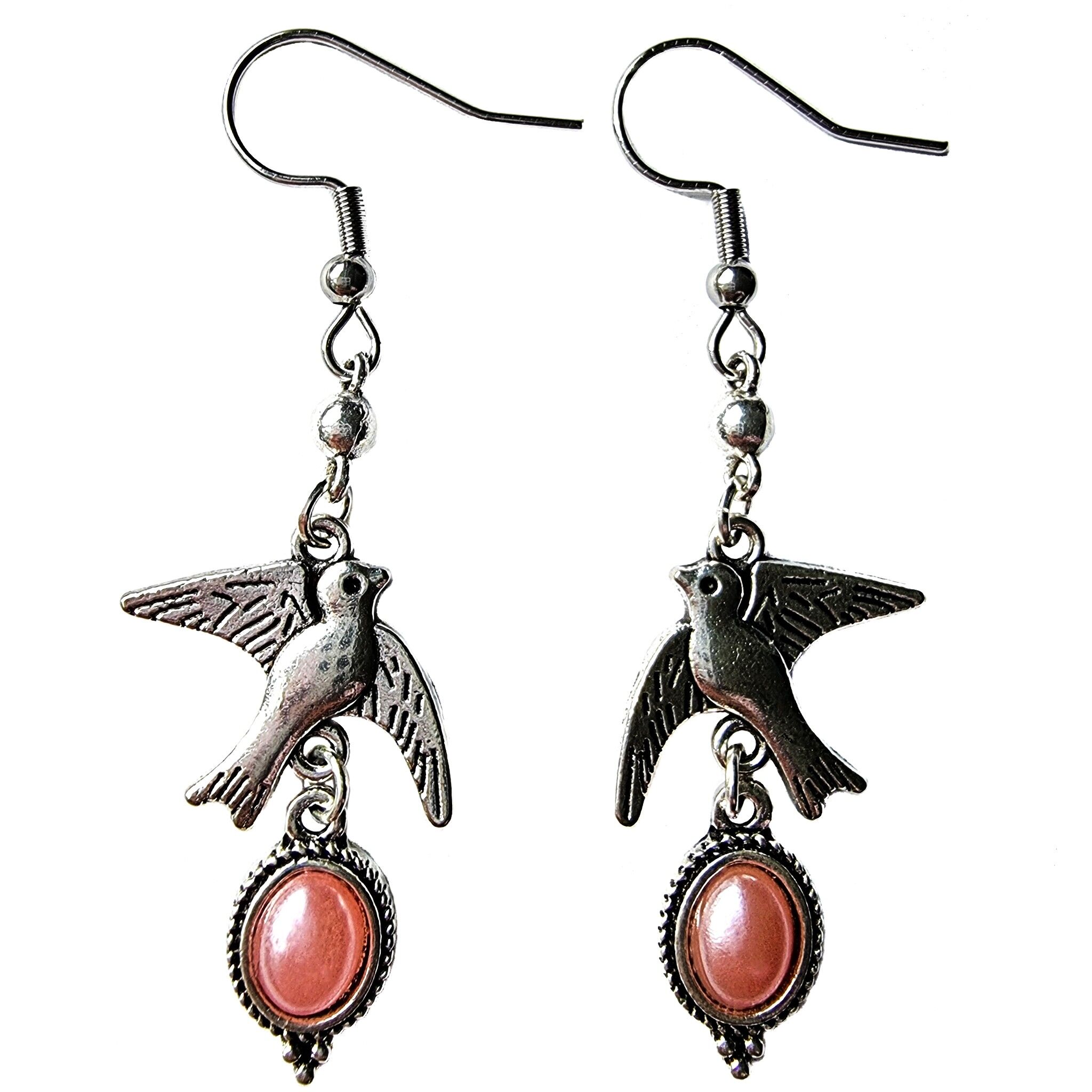 Boucles d'oreilles Moineau Vintage - Pêche