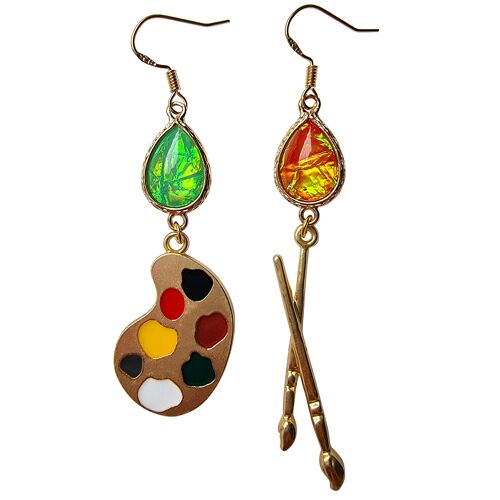 Artist Palette and Brush Charm Earrings