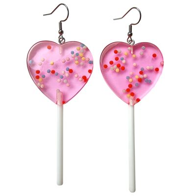 Giant Sprinkle Lollipop Earrings - Pink