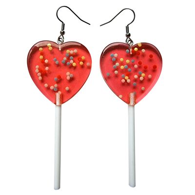 Giant Sprinkle Lollipop Earrings - Red