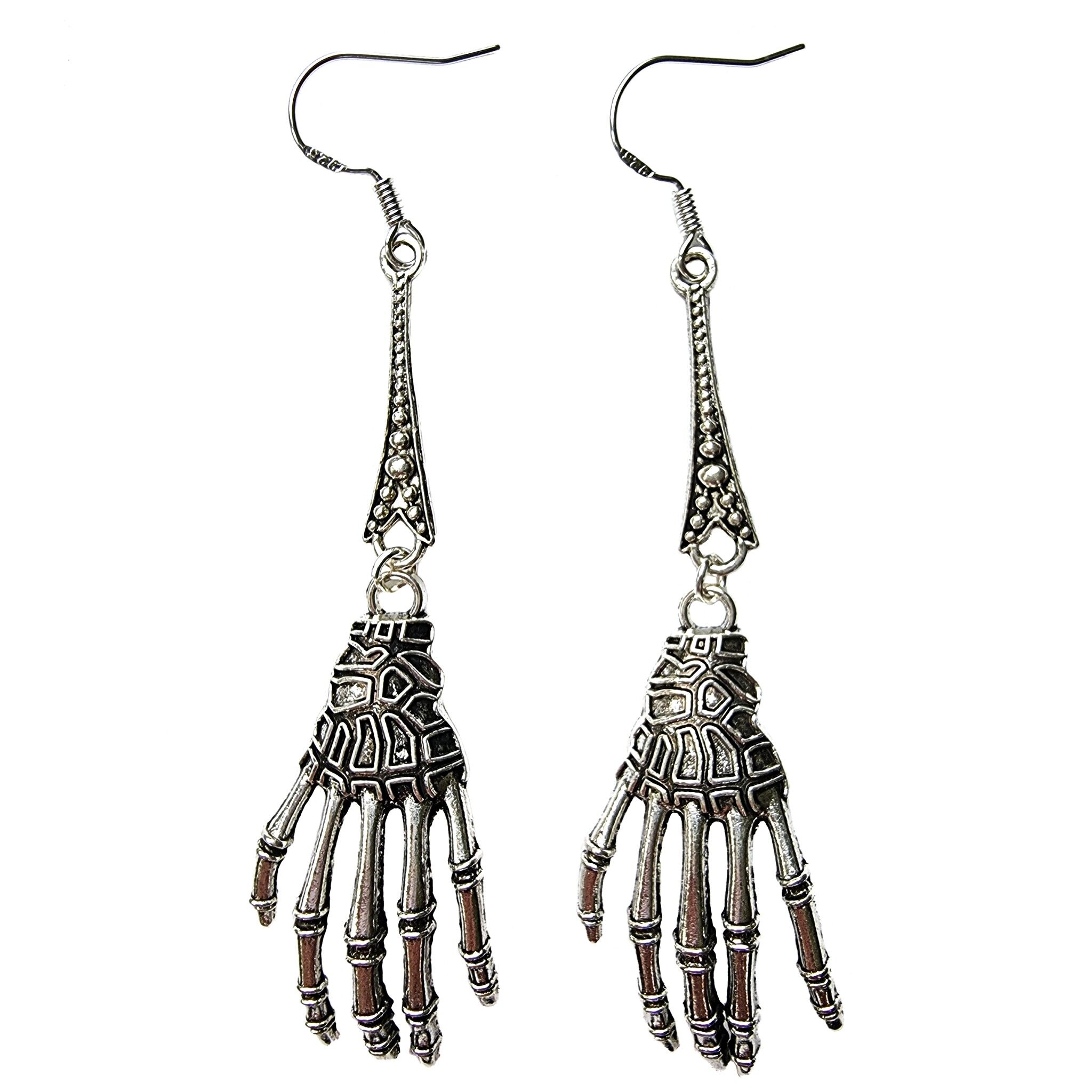 Orecchini a mano con scheletro di ossa divertenti