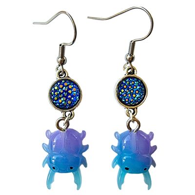 Baby Beetle Earrings - Blue & Purple