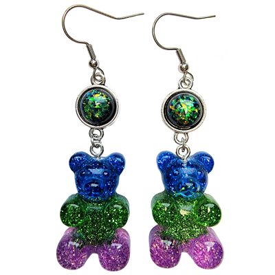 Giant Gummy Bear Earrings - Blue Green & Purple