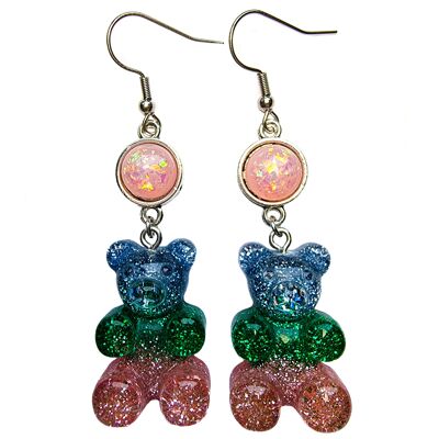 Giant Gummy Bear Earrings - Blue Green & Pink