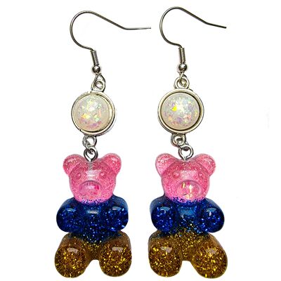 Boucles D'oreilles Géant Ours Géant - Rose Bleu & Or