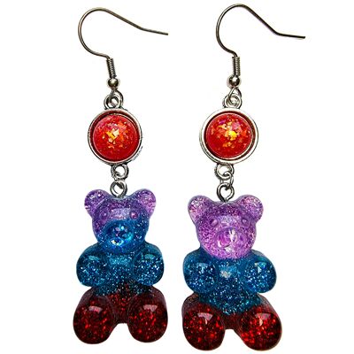 Boucles d'oreilles Gummy Bear - Violet Bleu & Rouge