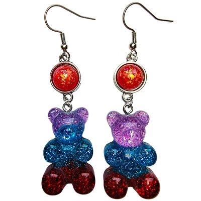 Giant Gummy Bear Earrings - Purple Blue & Red