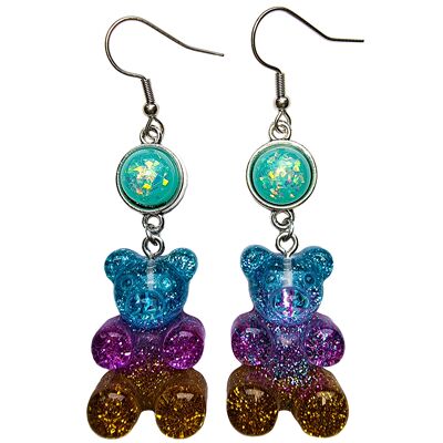 Giant Gummy Bear Earrings - Blue Purple & Gold