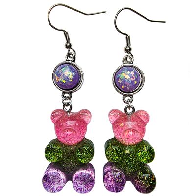 Boucles d'oreilles Gummy Bear - Rose Vert & Violet