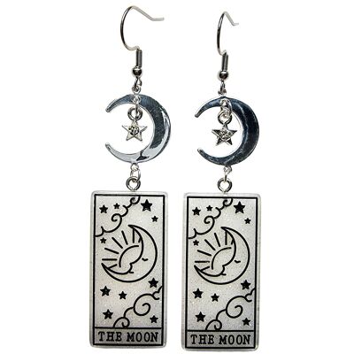 Tarot Card Earrings - The Moon - White & Silver