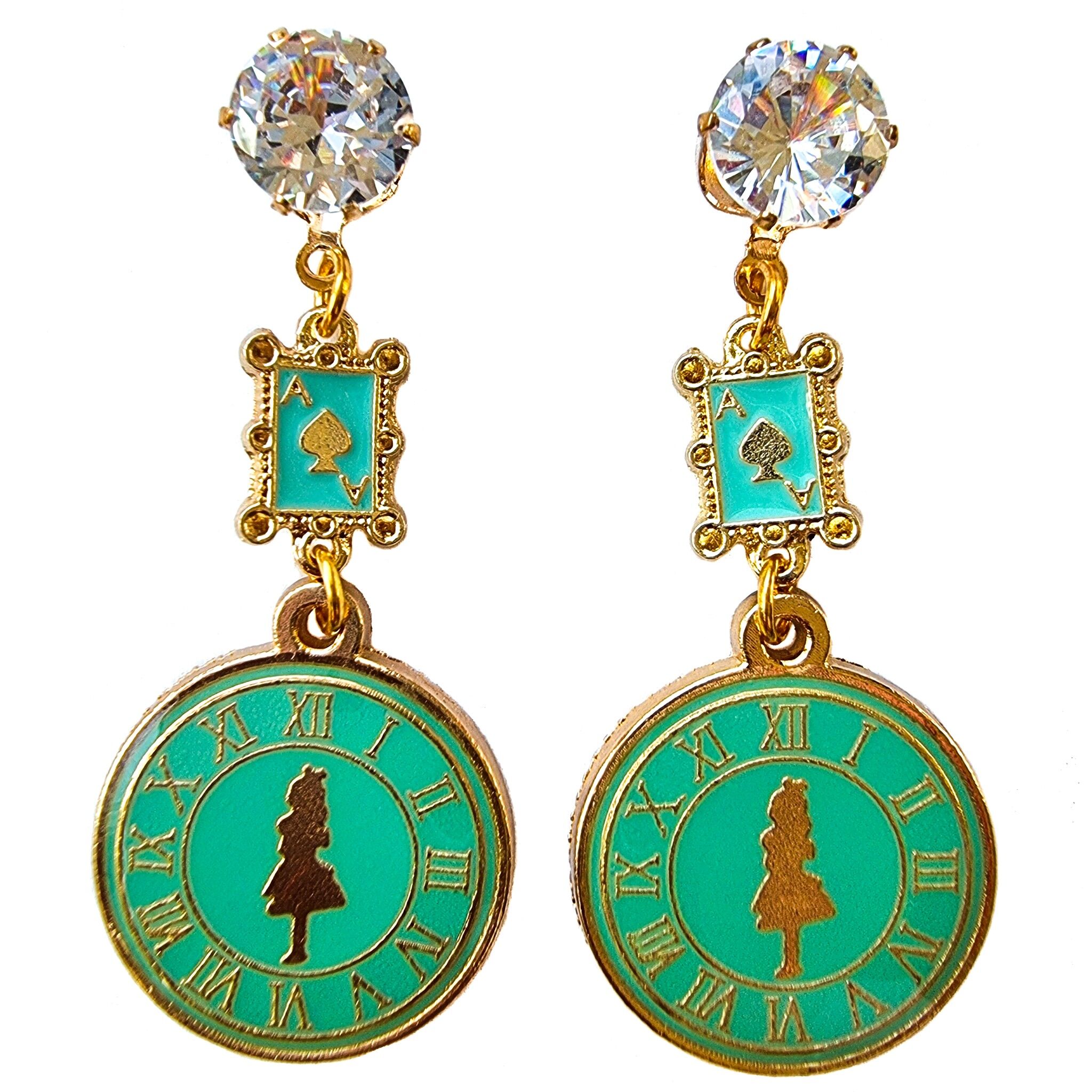 Round goes the clock in a twinkling! Enamel Earrings - Blue