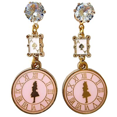 Round goes the clock in a twinkling! Enamel Earrings - Pink