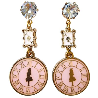 Le tour de l'horloge se déroule en un clin d'œil ! Boucles d'oreilles en émail - Rose