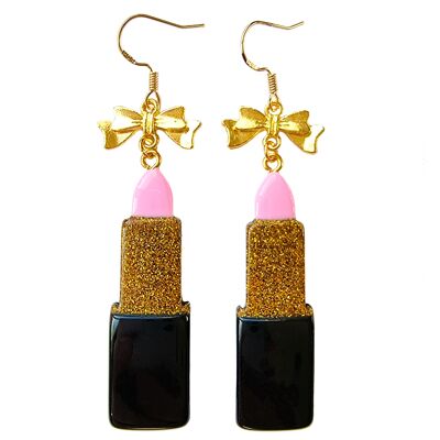 Bit of Lippy Earrings - Pink & Gold