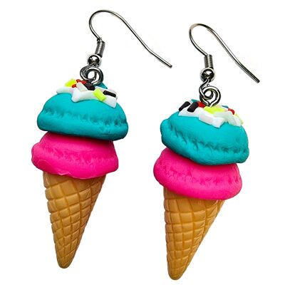 Eiscreme-Ohrringe mit doppelter Kugel - Blau & Rosa