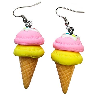 Eiscreme-Ohrringe mit doppelter Kugel - Rosa & Gelb
