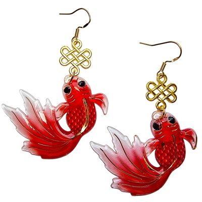 Swishy Goldfish Earrings - Red
