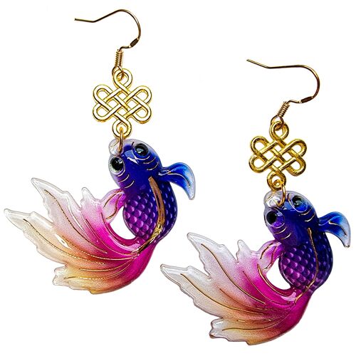 Swishy Goldfish Earrings - Blue