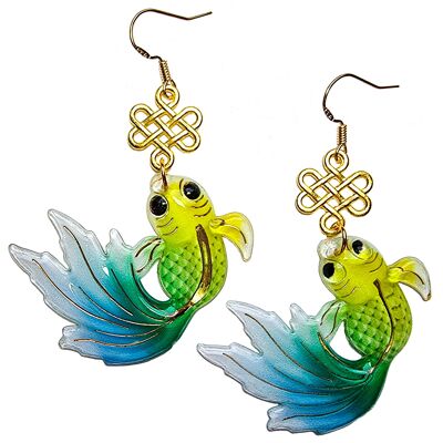 Swishy Goldfish Earrings - Green