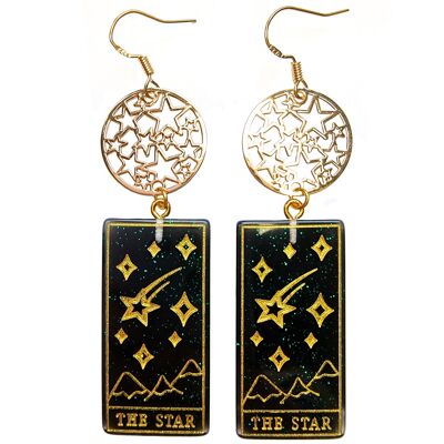 Tarot Card Earrings - The Star - Metallic Green & Gold