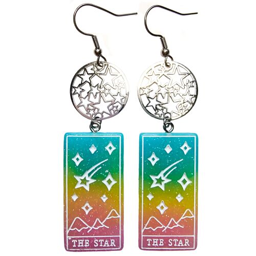 Tarot Card Earrings - The Star - Rainbow & Silver