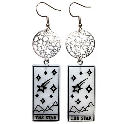 Tarot Card Earrings - The Star - White & Silver