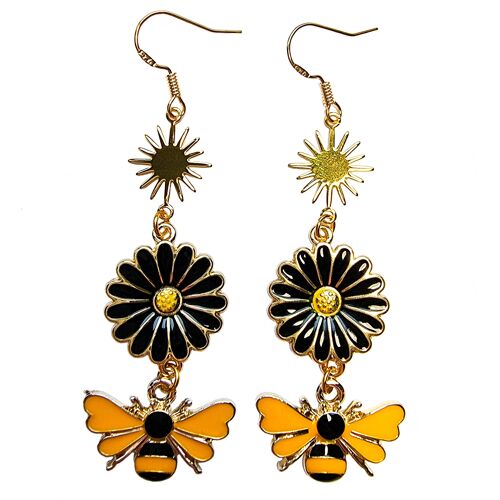 Bee & Daisy Earrings - Black & Yellow