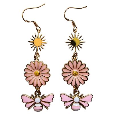 Bee & Daisy Earrings - Pink & White