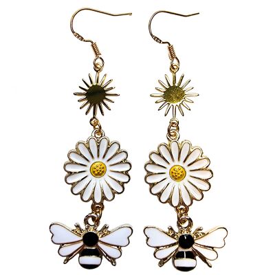 Biene & Gänseblümchen Ohrringe - Schwarz & Weiß