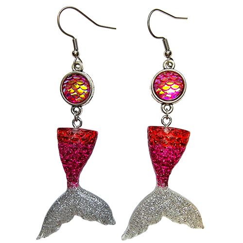 Mermaid for a Day Earrings - Red, Pink & Silver
