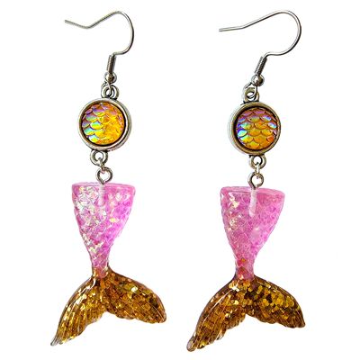 Mermaid for a Day Earrings - Gold & Pink
