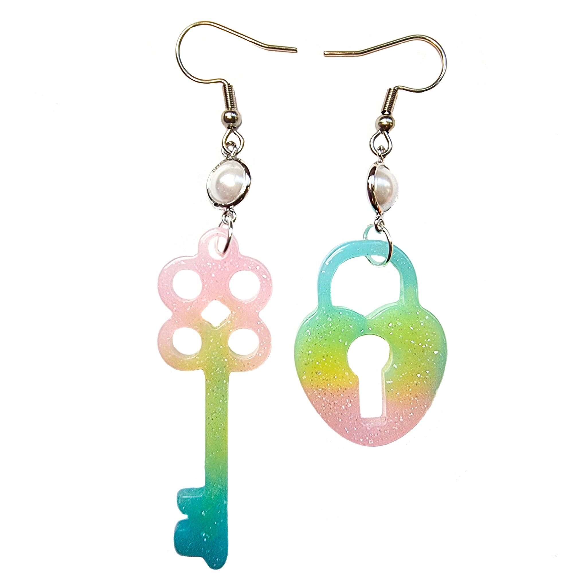 Pendientes con candado y llave de arcoíris