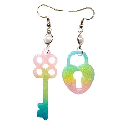 Rainbow Lock & Key Earrings