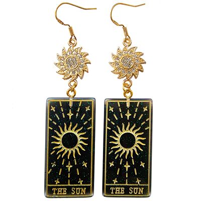 Tarot Card Earrings - The Sun - Metallic Green & Gold