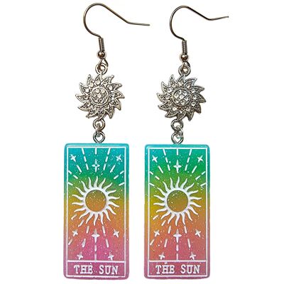 Tarot Card Earrings - The Sun - Rainbow & Silver