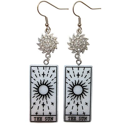 Pendientes Tarot Card - El Sol - Blanco y Plata