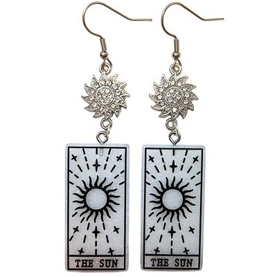 Tarot Card Earrings - The Sun - White & Silver