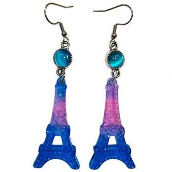 Boucles d'oreilles Tour Eiffel - Bleu & Rose