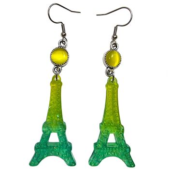 Boucles d'oreilles Tour Eiffel - Vert & Jaune