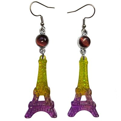 Boucles d'oreilles Tour Eiffel - Vert & Violet