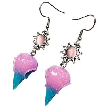 Boucles d'oreilles crâne d'oiseau esthétiques - Bleu et rose