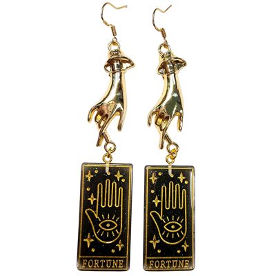 Tarot Card Earrings - Fortune - Metallic Green & Gold