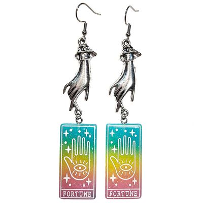 Tarot Card Earrings - Fortune - Rainbow & Silver