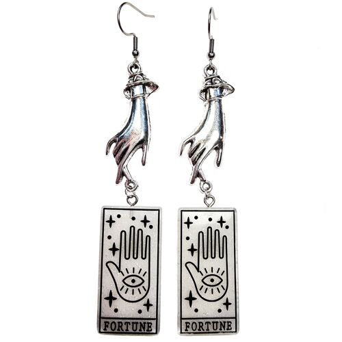 Tarot Card Earrings - Fortune - White & Silver