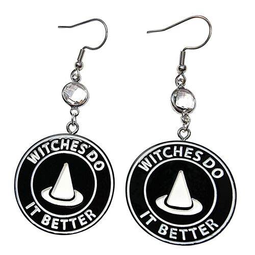 Spooky 'Witches do it better' Earrings - Black
