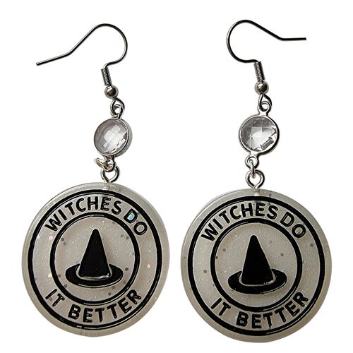 Spooky 'Witches do it better' Earrings - White