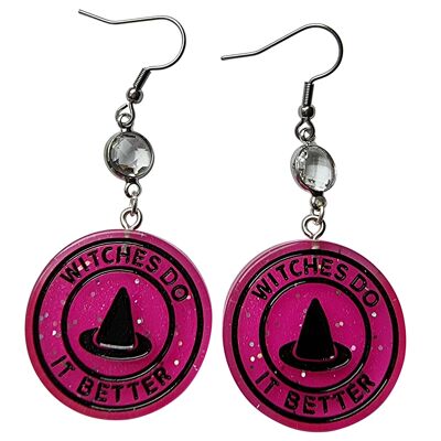 Spooky 'Witches do it better' Earrings - Pink