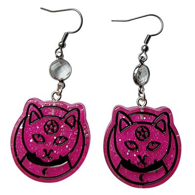 Spooky Cat Earrings - Pink