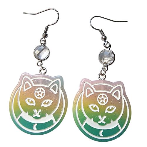 Spooky Cat Earrings - Pastel Rainbow